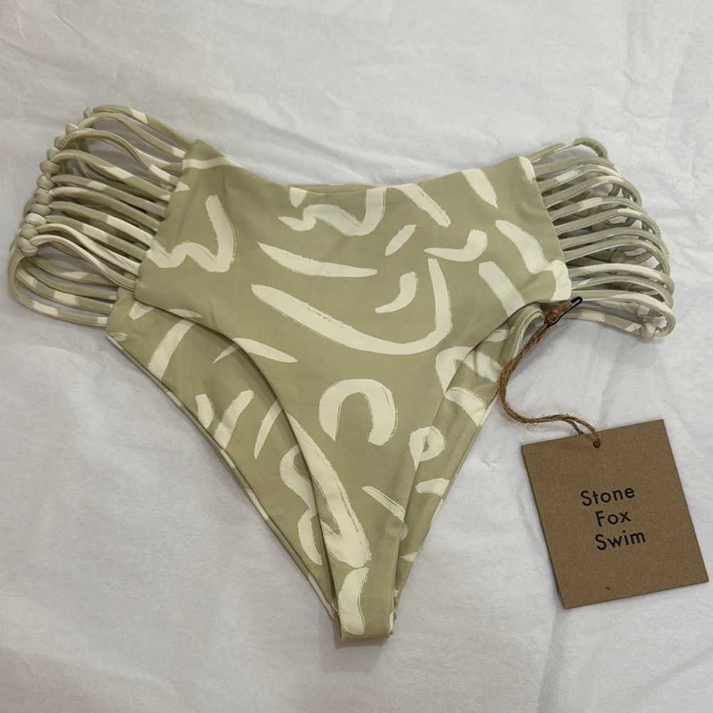 Stone Fox Swim Bikini Bottom in Aloe Lines